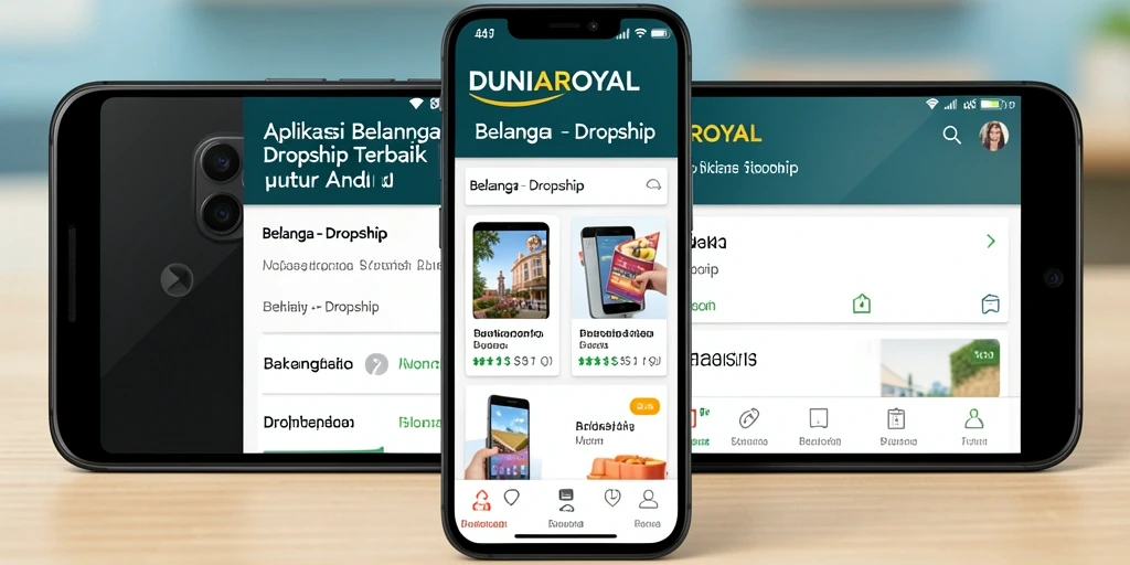 Tampilan antarmuka aplikasi DUNIAROYAL untuk kemudahan dropship.