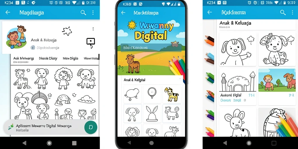 Antarmuka K234 menampilkan berbagai pilihan gambar mewarnai yang menarik.