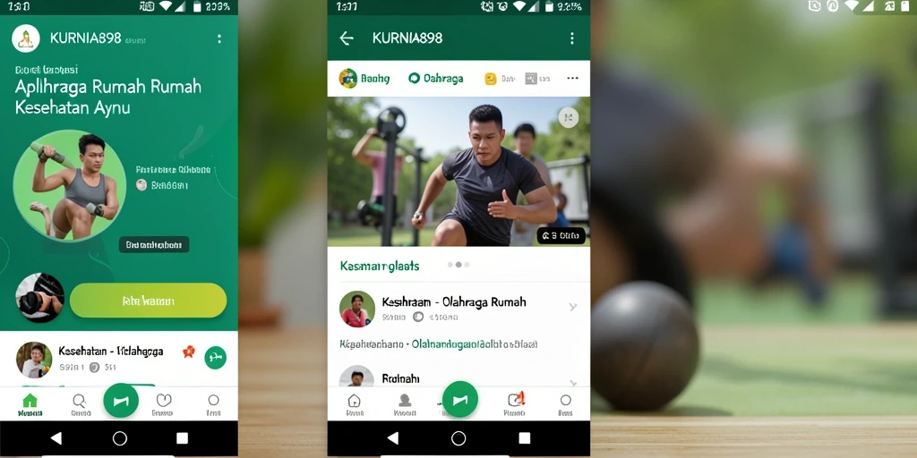 Antarmuka aplikasi KURNIA898 menampilkan berbagai program latihan di rumah.
