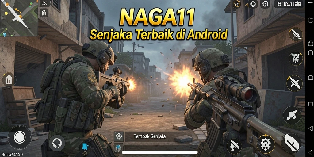 Tampilan antarmuka permainan NAGA11 dengan aksi tembak menembak yang intens.