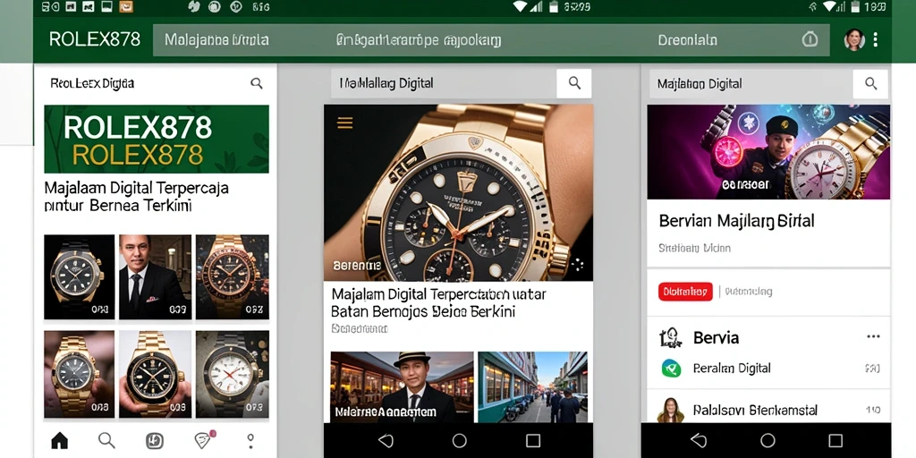Tampilan antarmuka aplikasi Majalah Digital ROLEX878 yang elegan dan informatif.