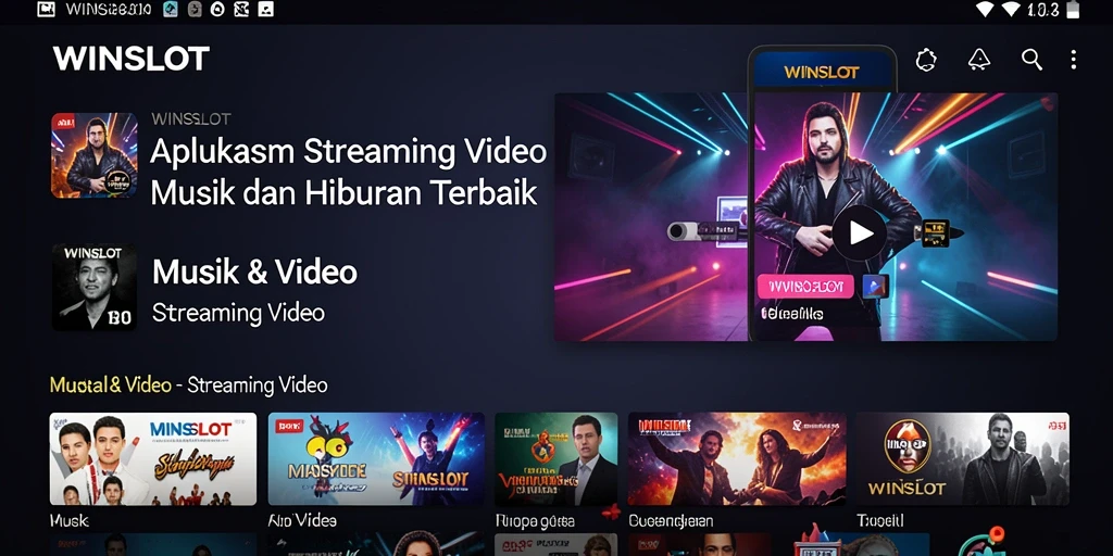 Tampilan antarmuka aplikasi WINSLOT dengan berbagai pilihan video streaming.